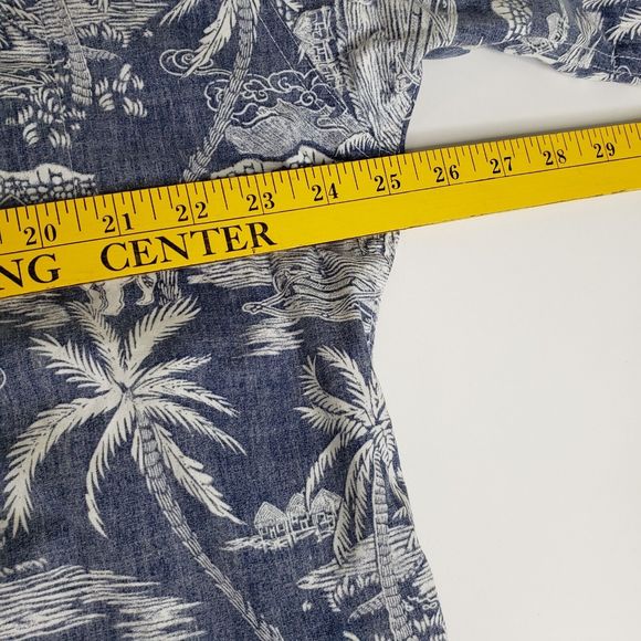 Vintage Big Dogs Reverse Print Hawaiian Shirt Large Cotton Blue White Palms 50" - Picture 7 of 9
